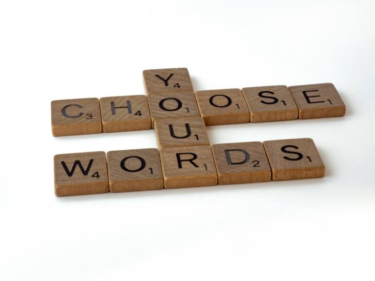 Scrabble tiles spelling CHOOSE YOUR WORDS, representing precise keyword and match type choices in Google Ads